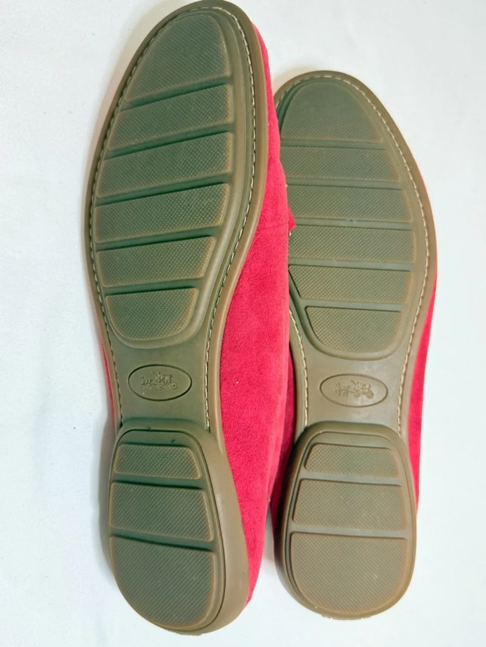 Coach Hot Pink Suede Driving Loafers Gold Logo Flats Womens 10 - Picture 9 of 14